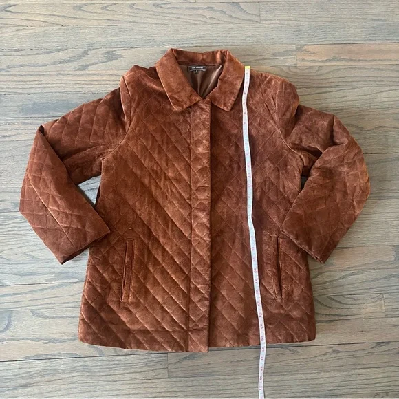 100% Leather Jacket Brown Chore Coat Quilted Women’s Medium Boxy Western - Picture 3 of 8